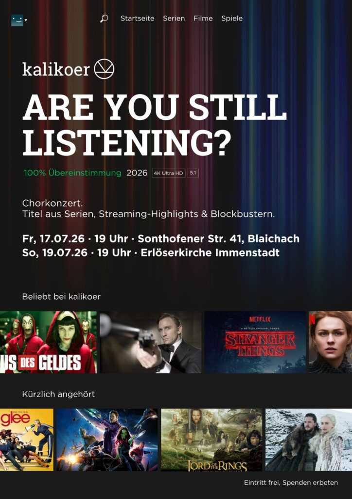 Im Juli 2026 singt der junge Chor kalikoer aus Immenstadt bekannte Titel aus Streaming, Serien und Filmklassiker.